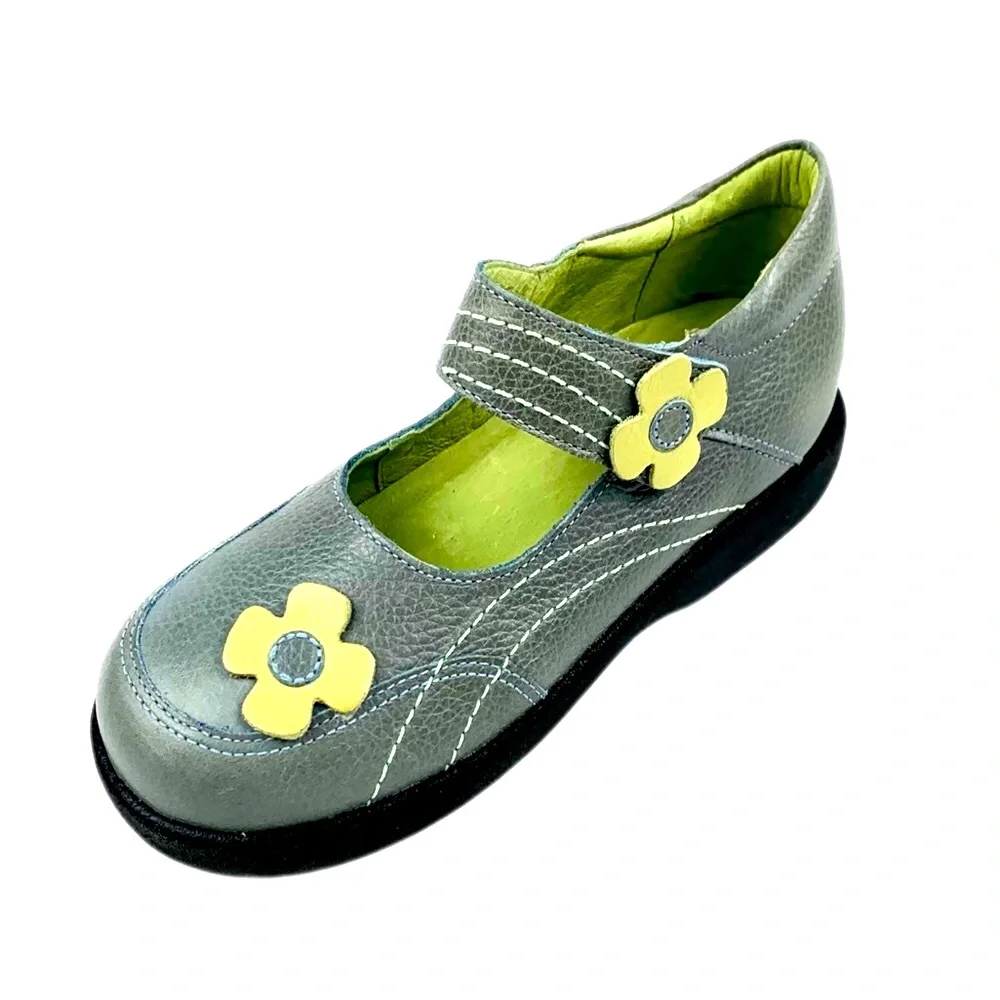 Umi Girls Gray/Green Leather Mary Janes Size 12 (30)